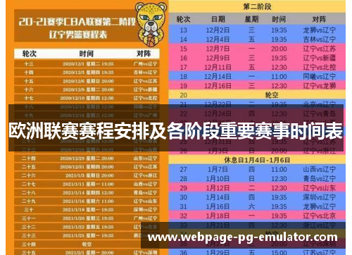 欧洲联赛赛程安排及各阶段重要赛事时间表 欧洲联赛赛程安排及各阶段重要赛事时间表